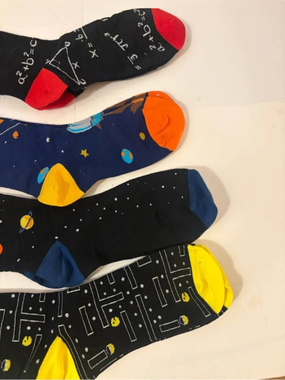 4-Pack Space Science Novelty Crew Socks Bundle Pac-Man Galaxy Math